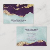 *~*パープルミントブルー金ゴールドグリッターAgate Geode 名刺 (正面/裏面)