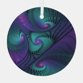 パープルミートターコイズモダン抽象芸術フラクタル ガラスオーナメント (裏面)