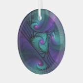 パープルミートターコイズモダン抽象芸術フラクタル ガラスオーナメント (正面左)