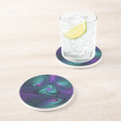 パープルミートターコイズモダン抽象芸術フラクタル コースター (側面)