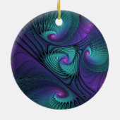 パープルミートターコイズモダン抽象芸術フラクタル セラミックオーナメント (裏面)