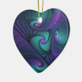 パープルミートターコイズモダン抽象芸術フラクタル セラミックオーナメント (左)