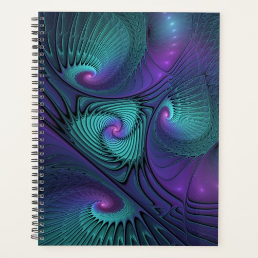 パープルミートターコイズモダン抽象芸術フラクタル プランナー手帳 (正面)