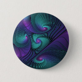 パープルミートターコイズモダン抽象芸術フラクタル 缶バッジ