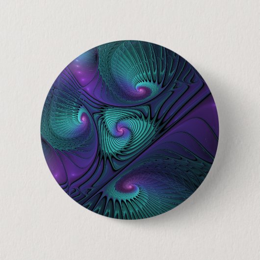 パープルミートターコイズモダン抽象芸術フラクタル 缶バッジ (正面)