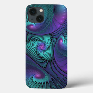 パープルミートターコイズモダン抽象芸術フラクタル iPhone 13ケース