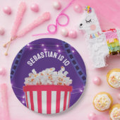 パープルムービーナイトポップコーンボックス子供の誕生日パーティー ペーパープレート (パーティー)