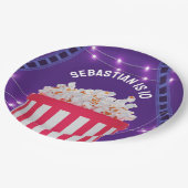 パープルムービーナイトポップコーンボックス子供の誕生日パーティー ペーパープレート (アングル)