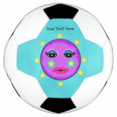 パープルムーンイエロースターズかわいい顔 サッカーボール (正面)