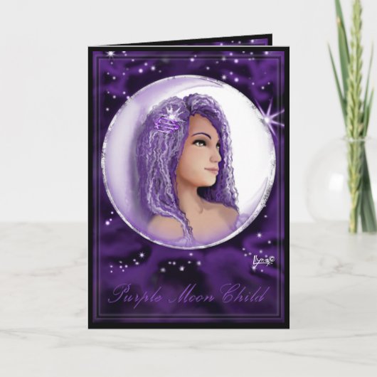 パープルムーンチャイルドバースデーカード サンキューカード (正面)