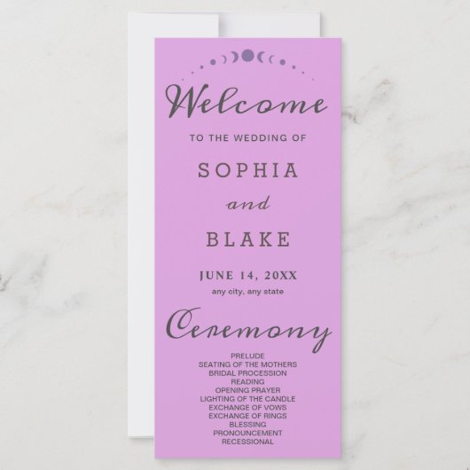 パープルムーンフェイズプラムパープル結婚式 プログラム (正面)
