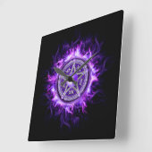 パープルムーンペンタグラム スクエア壁時計 (傾斜)