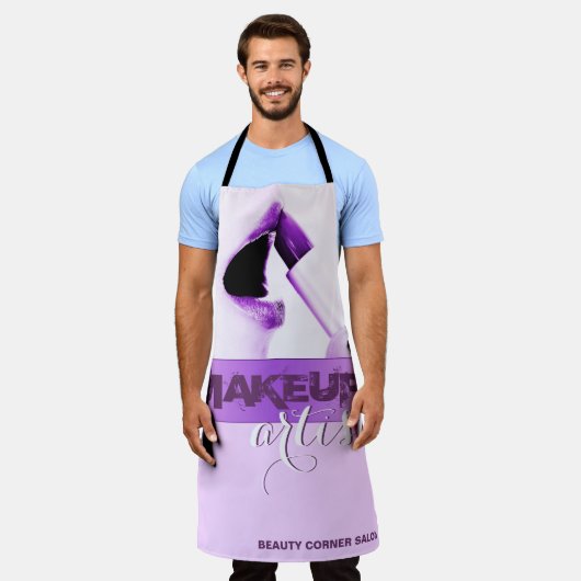 パープルメイクアップアーティスト エプロン (着用した状態)