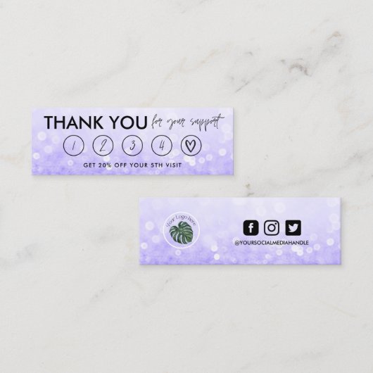 パープルメイクアップヘア感謝していロイヤリティカード スキニー名刺 (正面/裏面)