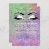パープルメイクアップホワイトミントグリッター16ブライダル 招待状 (正面/裏面)