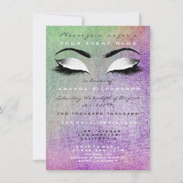 パープルメイクアップホワイトミントグリッター16ブライダル 招待状