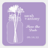 パープルメイソンの瓶と花結婚の花 スクエアシール (正面)