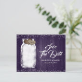 パープルメイソンの素朴jar木製の結婚式の日付を保存 案内ポストカード (スタンド正面)
