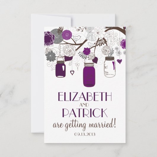 パープルメイソンジャースとフラワーウェディングRSVPカード 出欠カード (裏面)