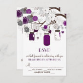 パープルメイソンジャースとフラワーウェディングRSVPカード 出欠カード (正面/裏面)