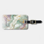 パープルメイブピンクグリーン金ゴールドマーブルアートパターン ラゲッジタグ (正面横)