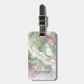 パープルメイブピンクグリーン金ゴールドマーブルアートパターン ラゲッジタグ (正面縦)