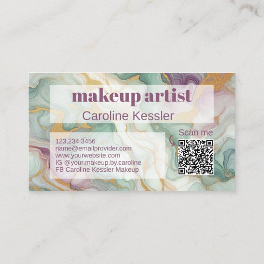パープルメイブピンクグリーン金ゴールドマーブルアートパターン 名刺 (裏面)