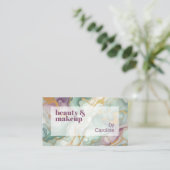 パープルメイブピンクグリーン金ゴールドマーブルアートパターン 名刺 (スタンド正面)