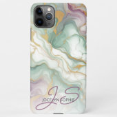 パープルメイブピンクグリーン金ゴールドマーブルアートパターン iPhoneケース (裏面)