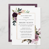 パープルメイブピンクフローラ100誕生日 インビテーションポストカード (正面/裏面)