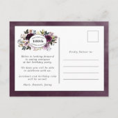 パープルメイブピンクフローラ100誕生日 インビテーションポストカード (裏面)