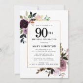 パープルメイブピンクフローラ90誕生日 招待状 (正面)