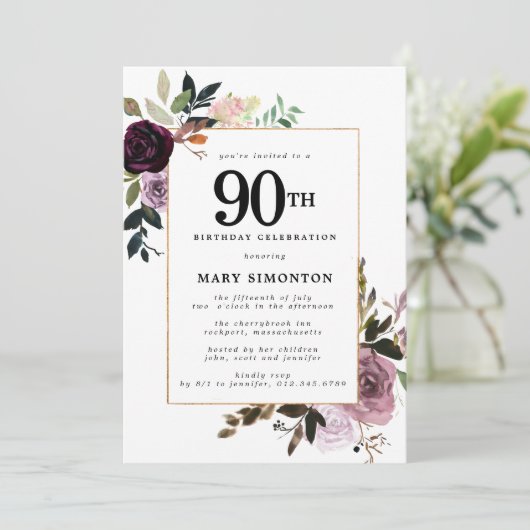 パープルメイブピンクフローラ90誕生日 招待状 (スタンド正面)