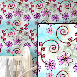 パープルメイブピンク&アクア抽象芸術フローラ花 壁紙