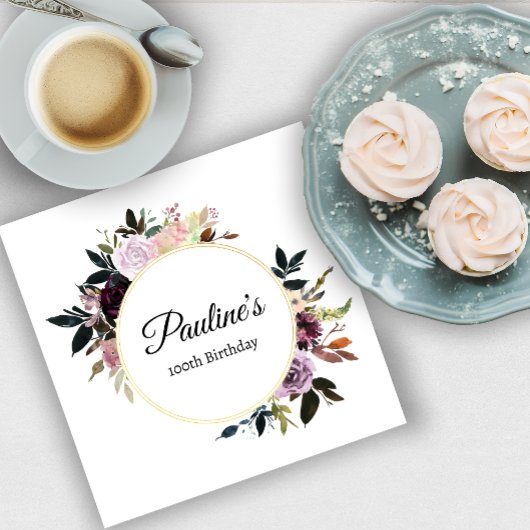 パープルメイヴバラフローラ100thバースデーパーティー スタンダードカクテルナプキン