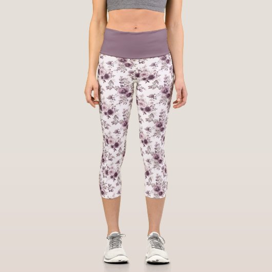 パープルメイヴフローラフラワーズヨガエクササイズ カプリレギンス (正面)