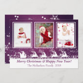 パープルメタリックサンタスノーフォトクリスマスカード シーズンカード (正面/裏面)