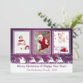 パープルメタリックサンタスノーフォトクリスマスカード シーズンカード (スタンド正面)