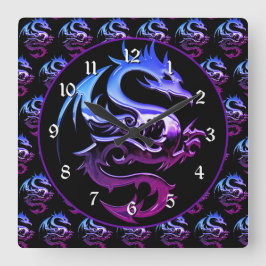パープルメタリックドラゴン スクエア壁時計