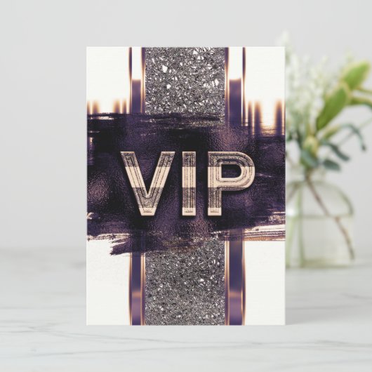 パープルメタリックフェイク金ゴールドVIPパーティの招待状 招待状 (スタンド正面)