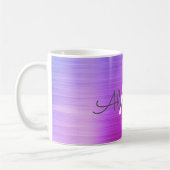 パープルメタリックモノグラム名&イニシャル コーヒーマグカップ (左)