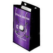 パープルメタリックラインズゴルフモノグラムデザイン スモールペーパーバッグ (正面アングル)