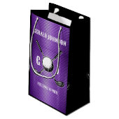 パープルメタリックラインズゴルフモノグラムデザイン スモールペーパーバッグ (裏面アングル)