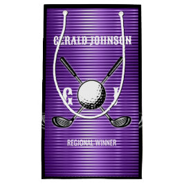 パープルメタリックラインズゴルフモノグラムデザイン スモールペーパーバッグ