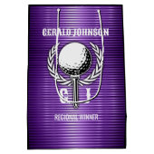 パープルメタリックラインズゴルフモノグラムデザイン ミディアムペーパーバッグ (裏面)