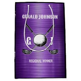 パープルメタリックラインズゴルフモノグラムデザイン ミディアムペーパーバッグ