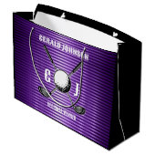 パープルメタリックラインズゴルフモノグラムデザイン ラージペーパーバッグ (裏面アングル)