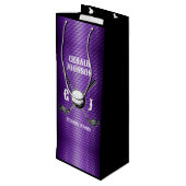 パープルメタリックラインズゴルフモノグラムデザイン ワインギフトバッグ (裏面アングル)