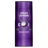 パープルメタリックラインズゴルフモノグラムデザイン ワインギフトバッグ (裏面)