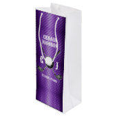 パープルメタリックラインズゴルフモノグラムデザイン ワインギフトバッグ (裏面アングル)